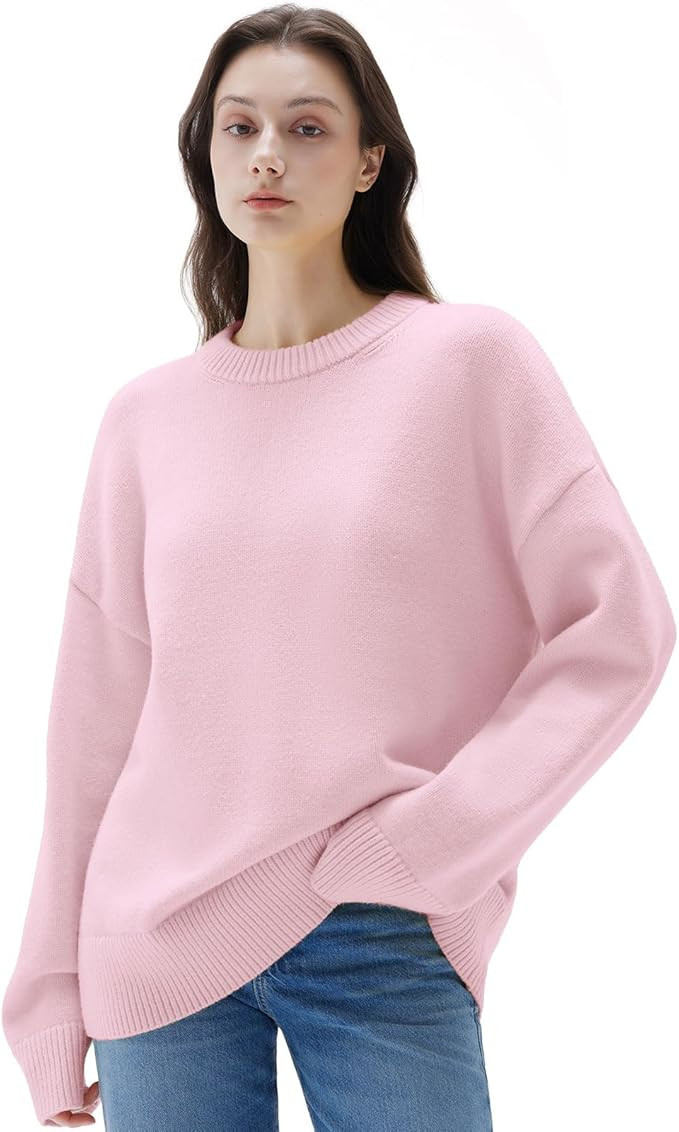 SUUKSESS Women Cashmere Blend Oversized Crew Neck Long Sleeve Pullover Sweaters | Amazon (US)