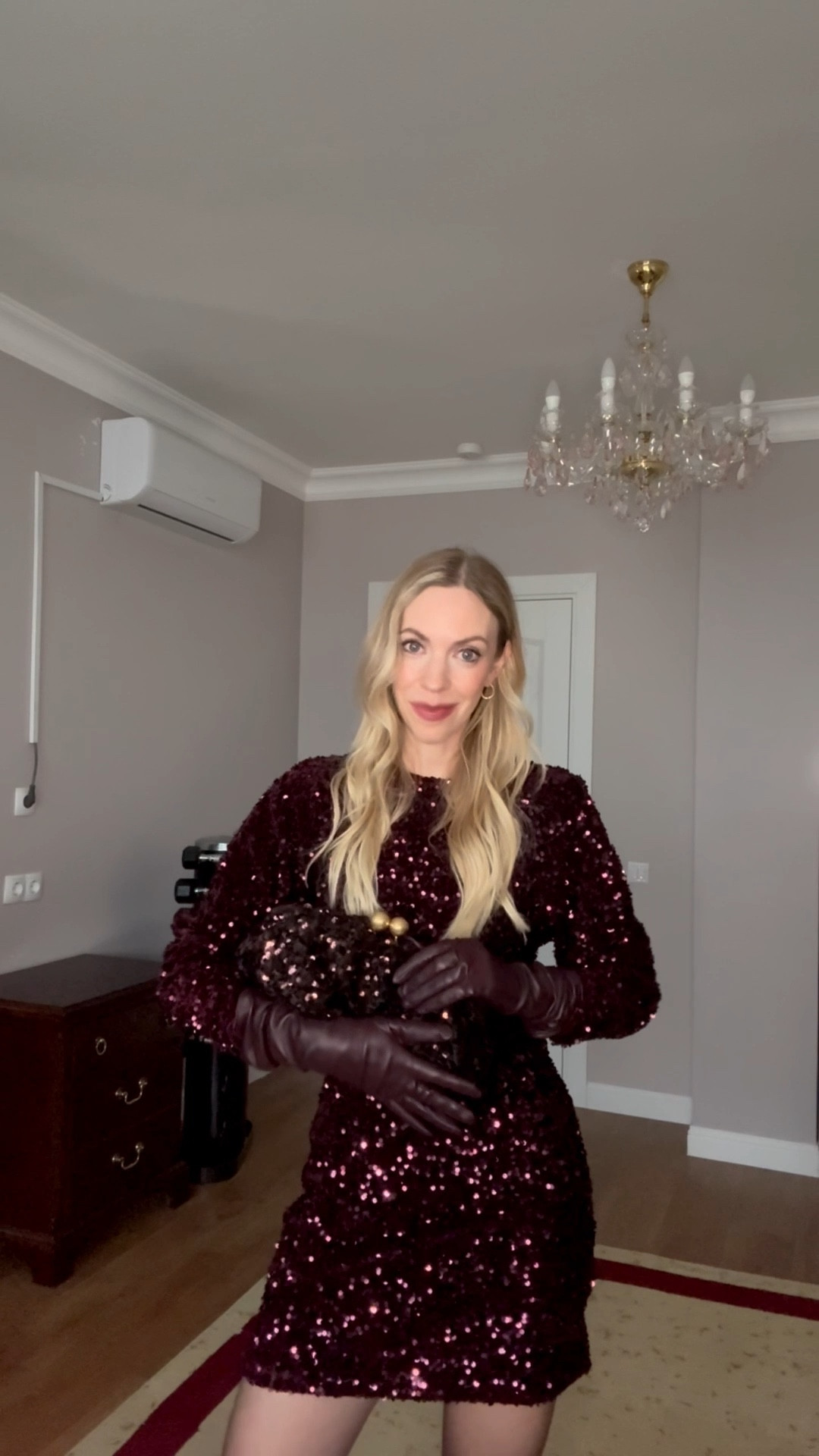 Holiday date night, holiday party prior, burgundy sequin midi dress, long burgundy leather gloves, sheer tights with tall boots, burgundy fur coat, Zara sequin clutch 

#LTKHoliday #LTKFindsUnder100 #LTKgrwm