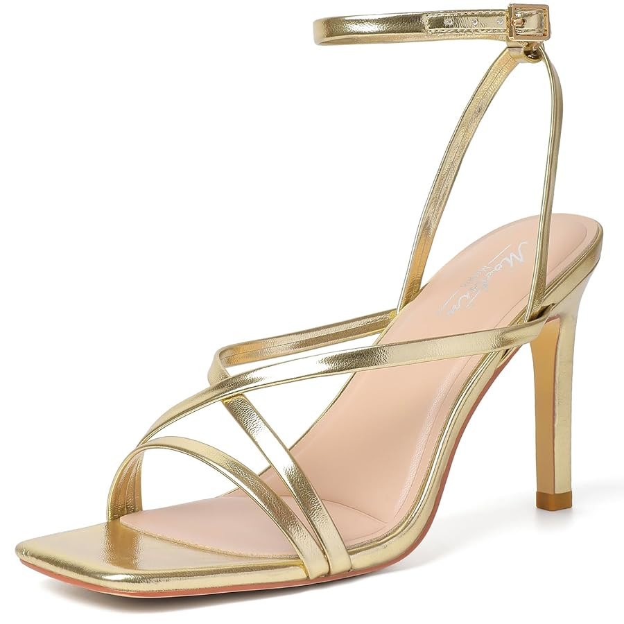 Mostrin Strappy Heels for Women Square Open Toe Lace Up Heeled Sandals Ankle Strap Sexy Stiletto ... | Amazon (US)