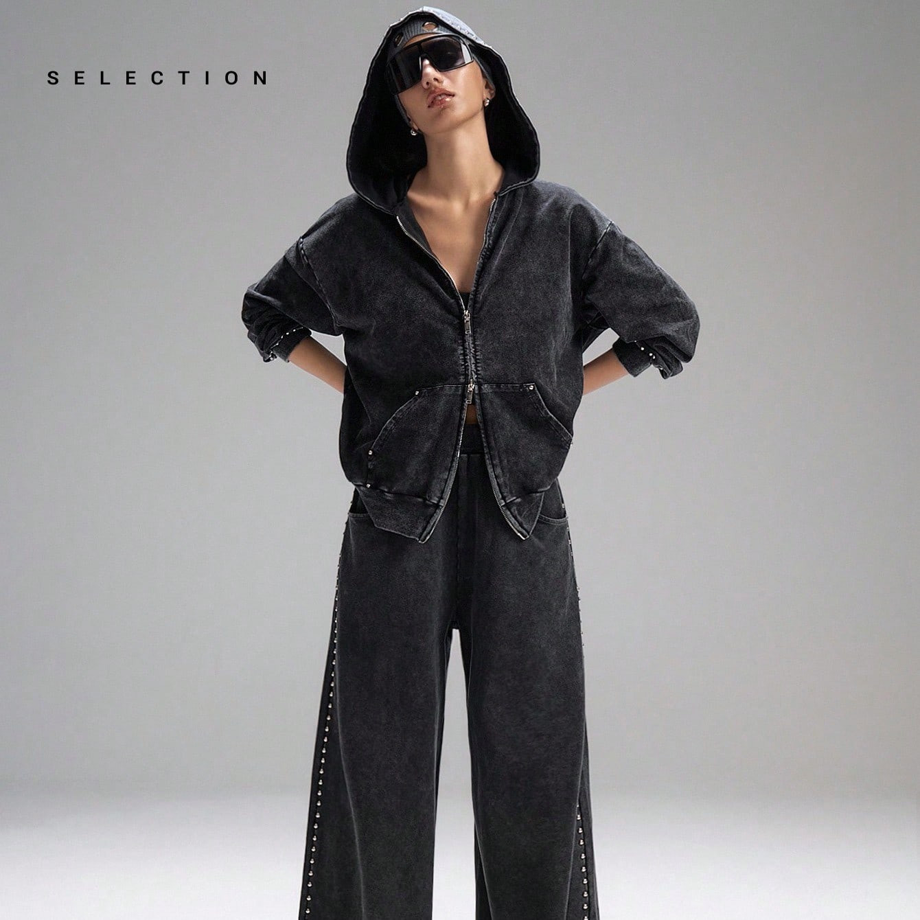 LYSMO SELECTION 2025 New Arrive Minimalism Fall Women's Solid Color Drop Shoulder Zip Front Casual Hoodie Back To School, Homecoming, 2000s Style, Y2K Women, Streetwear Unisex Fashion Avant-Garde Grommet Design Teacher, Airport And Travel For Women Halloween | SHEIN