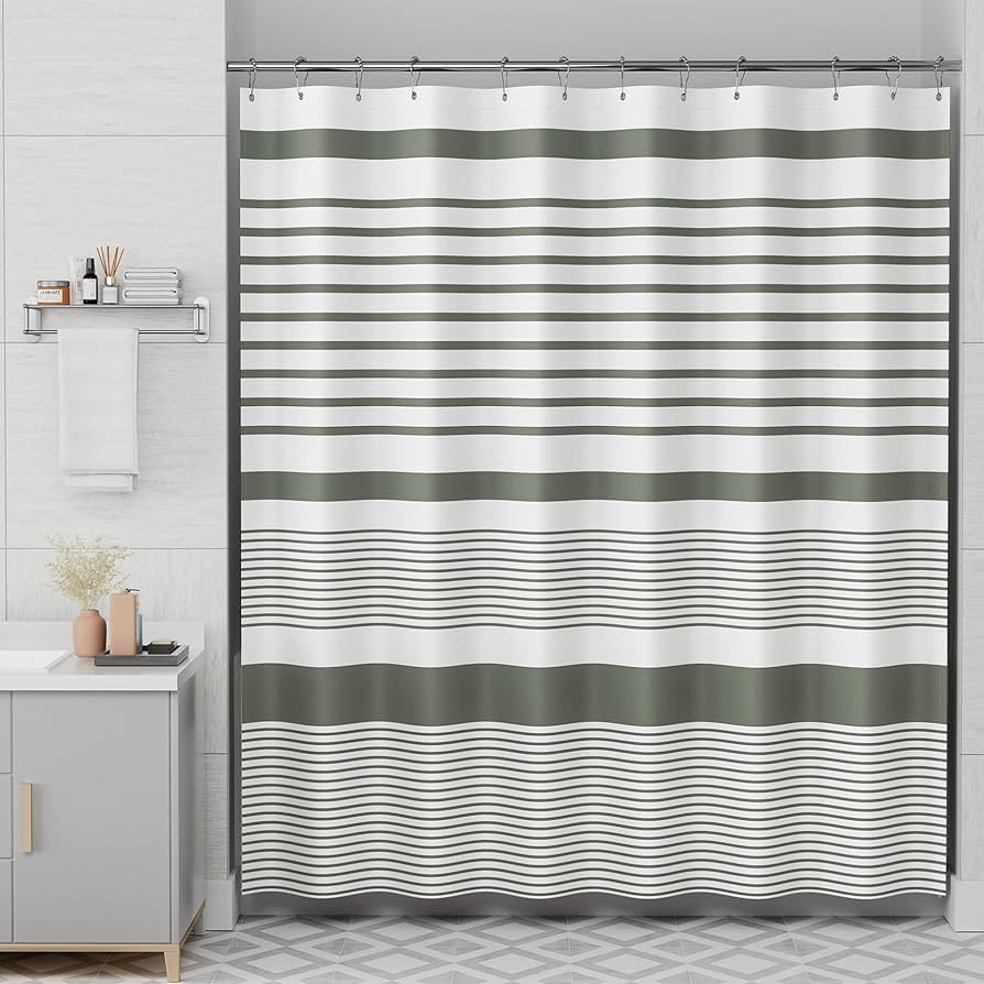 AmazerBath Shower Curtain, Washable Cloth Grey-Green Shower Curtain with 12 Shower Curtain Hooks,... | Amazon (US)