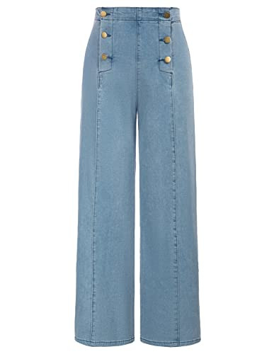 Belle Poque Women's High Waisted Wide Leg Jeans Button Decorated Casual Stretchy Demin Pants with... | Amazon (US)
