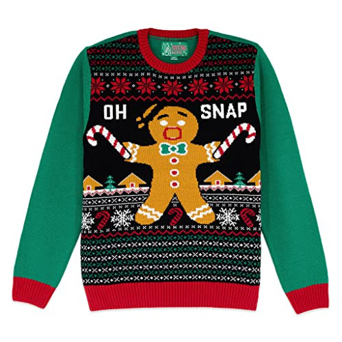 The Ugly Sweater Co. Ugly Christmas Sweater for Holiday Fun Tacky Unisex Design, Perfect Snug Fit Breathable Crewneck (Black - Gingerbread Man Bite Me, Large) | Amazon (US)