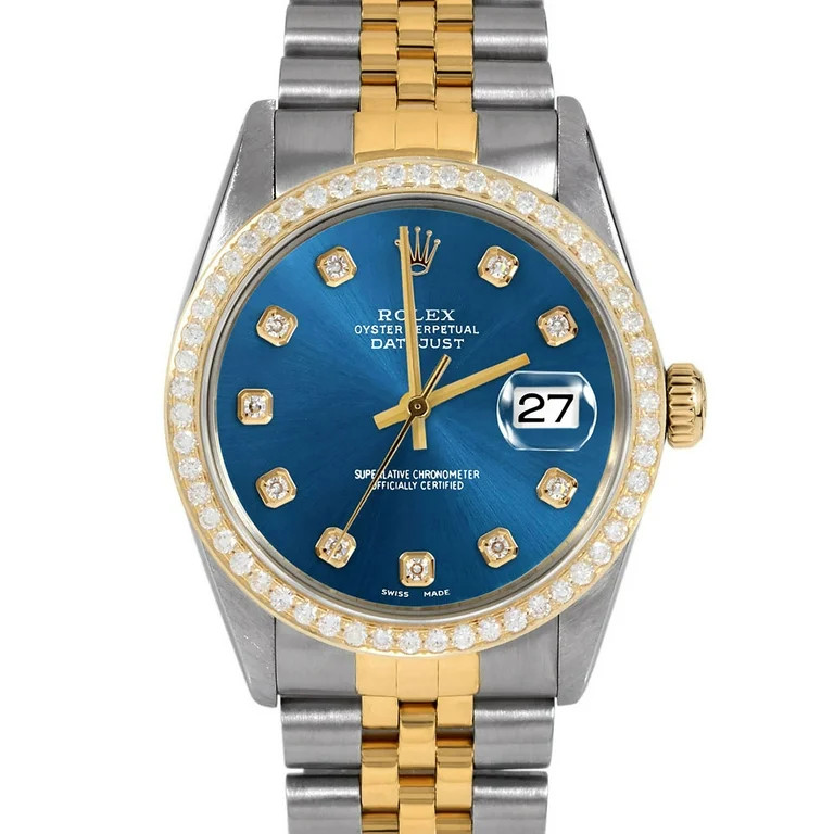 Pre-Owned Rolex 16013 Men's 36mm Datejust Wristwatch Blue Diamond (3 Year Warranty) (Good) | Walmart (US)