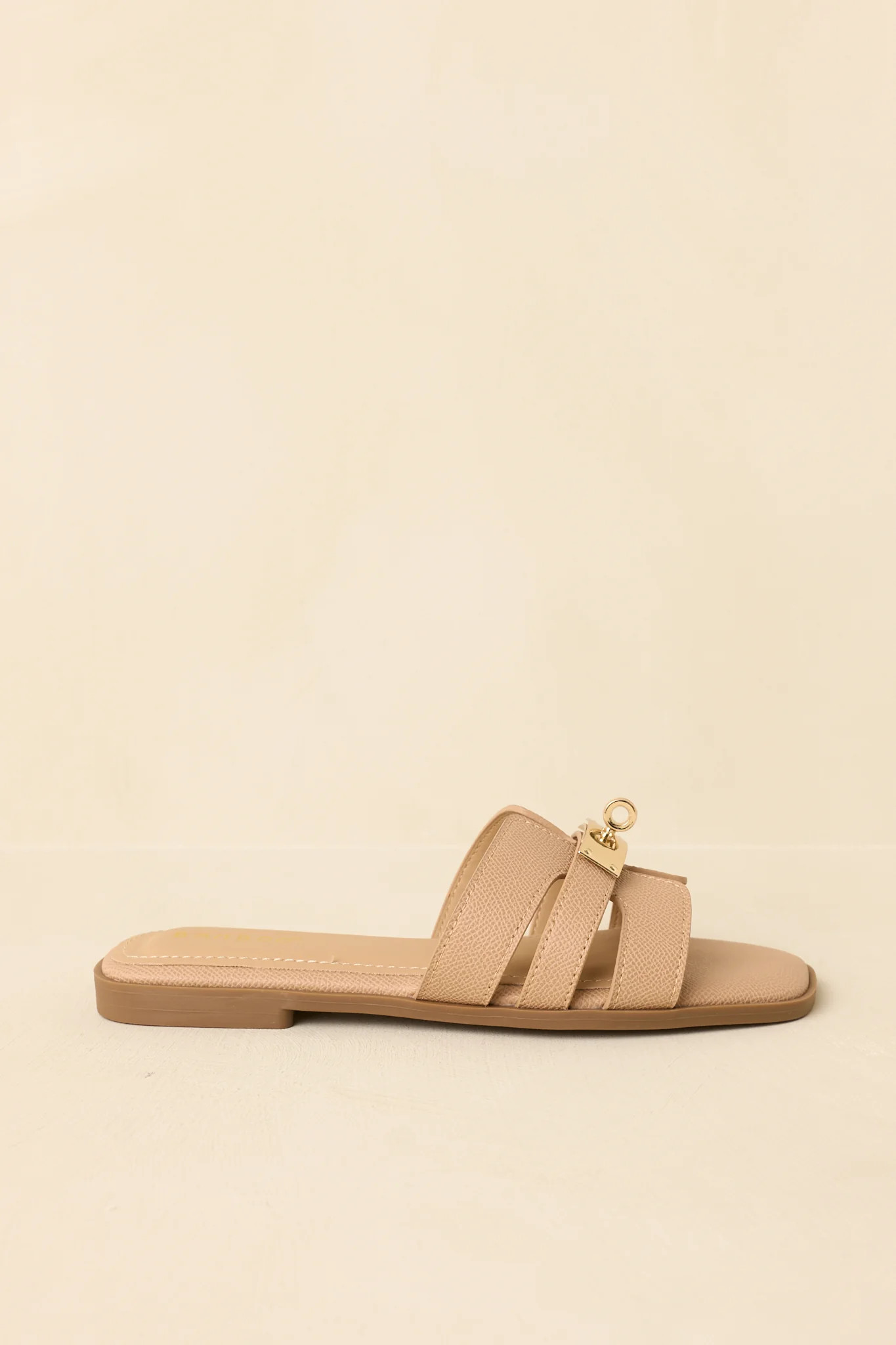 Coastline Classic Beige Faux Leather Slide Sandals | Red Dress