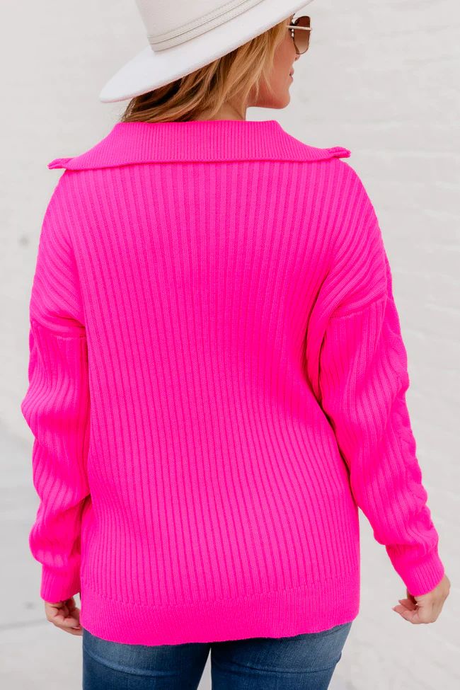 Finally Together Hot Pink Cable Knit Quarter Zip Pullover | Pink Lily