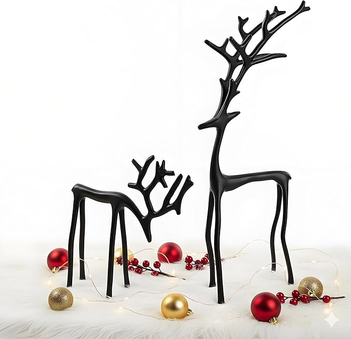 Reindeer Statues Imitation Metal Craft Christmas Decor, Modern Black European Sculpture,Tabletop ... | Amazon (US)