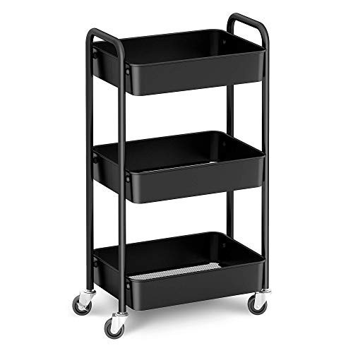 CAXXA 3-Tier Rolling Metal Storage Organizer - Mobile Utility Cart, Kitchen Cart with Caster Wheels (Black) | Amazon (US)