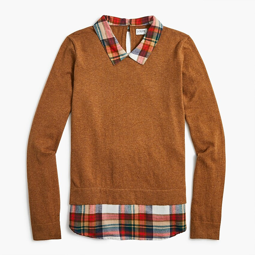 Tartan woven collar sweater | J.Crew Factory