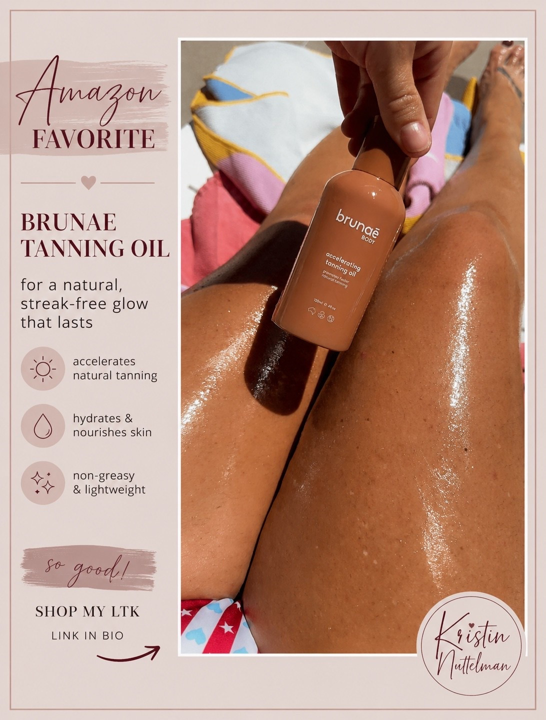If you’re working on your summer glow, this tanning oil has been one of my favorites! ☀️✨ It leaves my skin looking bronzed, hydrated, and so glowy.

Grab yours through my LTK before it’s gone! 🤎

#LTKdayinmylife #LTKSeasonal #LTKSwim