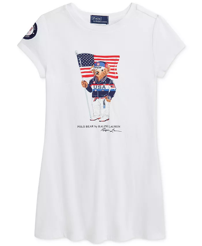 Polo Ralph Lauren Toddler & Little Girls Team USA Polo Bear Cotton Jersey Dress - Macy's | Macy's