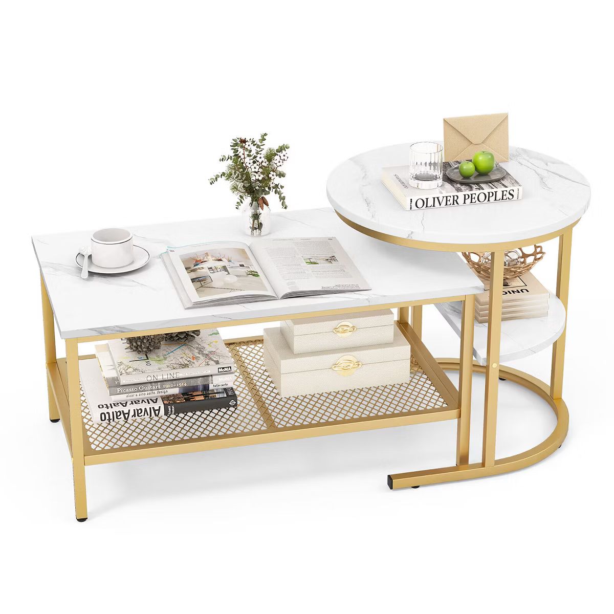 Tangkula Nesting Coffee Table Set of 2 Faux Marble Top Detachable w/ Storage Shelf | Target