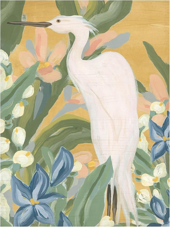 Trademark Fine Art Canvas Wall Art - June Erica Vess 'Floral Egret I' Wall Art for Living Room, B... | Amazon (US)