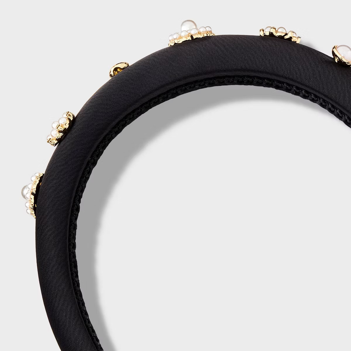 Satin Pearl and Stone Embellishment Padded Headband - A New Day™ Black | Target