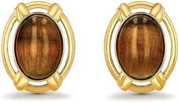 Large Oval Button Chunky 18K gold plated Tiger Eye Gemstone Statement Earrings for Women by SNGIA... | Amazon (US)