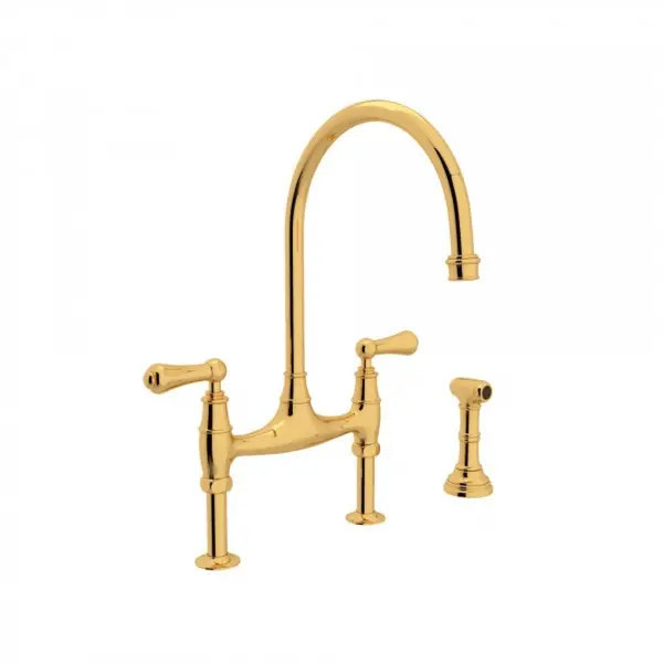 Rohl Perrin & Rowe Georgian Era Bridge Kitchen Faucet with Side Spray - English Gold | Bed Bath & Beyond