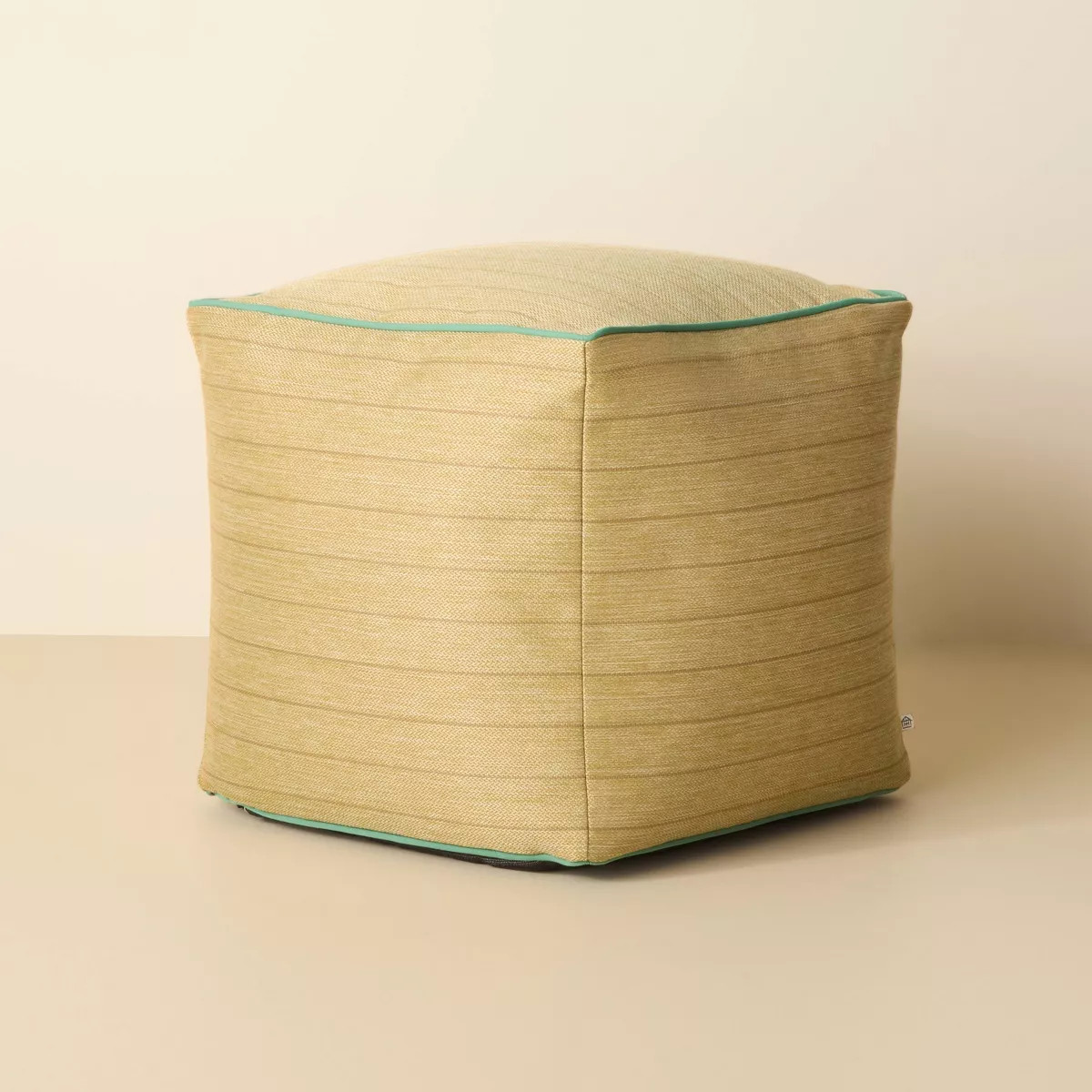 Natural Stripe with Green Trim Outdoor Patio Ottoman/Pouf - Hearth & Hand™ with Magnolia | Target