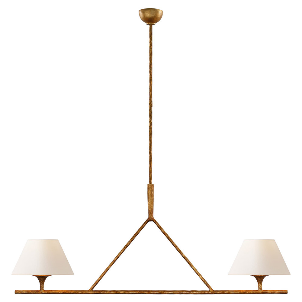 Visual Comfort Cesta Modern Classic Gilded Iron Linear Shaded Chandelier | Kathy Kuo Home