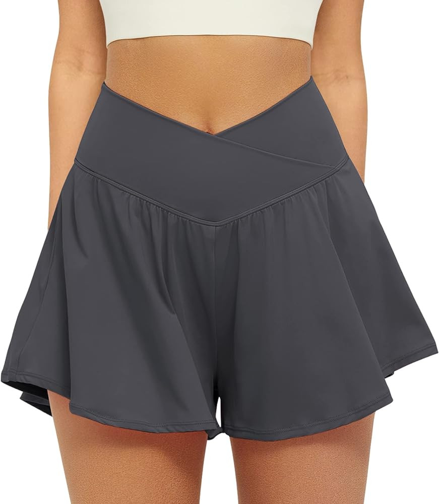 FireSwan Crossover Athletic Shorts for Women 2 in 1 Flowy Running Shorts with Pockets Spandex But... | Amazon (US)