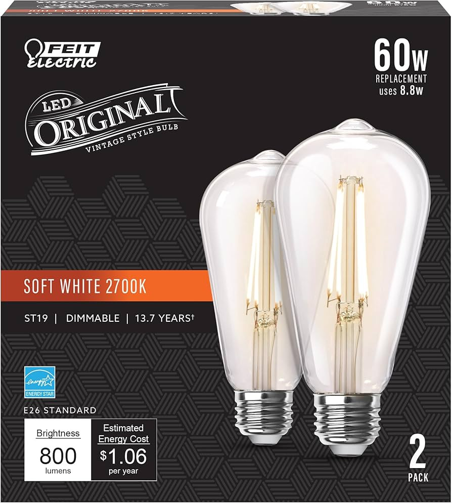 Feit Electric ST19 Vintage Edison LED Light Bulb, 60W Equivalent, Dimmable, 2700K Soft White, 800... | Amazon (US)