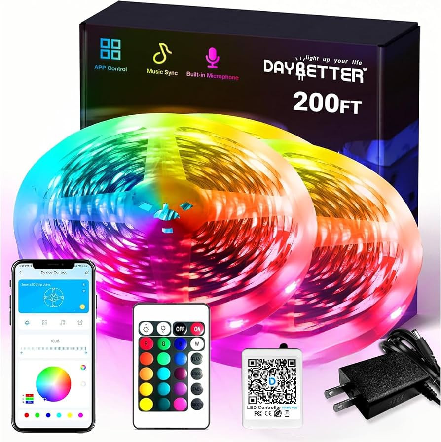 DAYBETTER Smart RGB Led Strip Lights, 200ft Led Lights for Bedroom with App Control, Multicolor C... | Amazon (US)