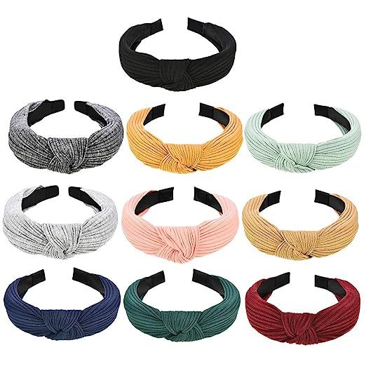 10 Pieces Wide Plain Headbands Knot Turban Headband Fashion Elastic Hairband Hair Accessories for... | Amazon (US)