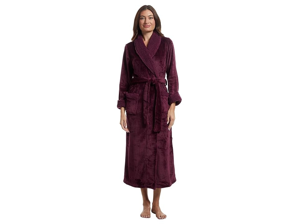 Natori Plush Sherpa Robe 52 Women's Robe Dark Red : XS (Women's 2-4), Polyester | Zappos