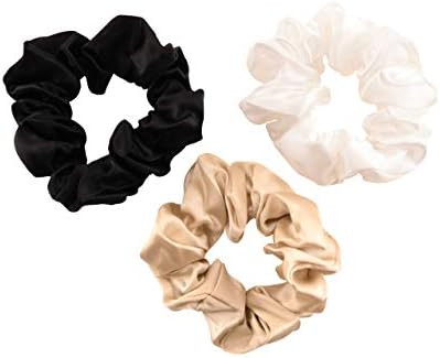 CELESTIAL SILK Mulberry Silk Scrunchies for Hair (Large, Ivory, Black, Taupe) | Amazon (US)
