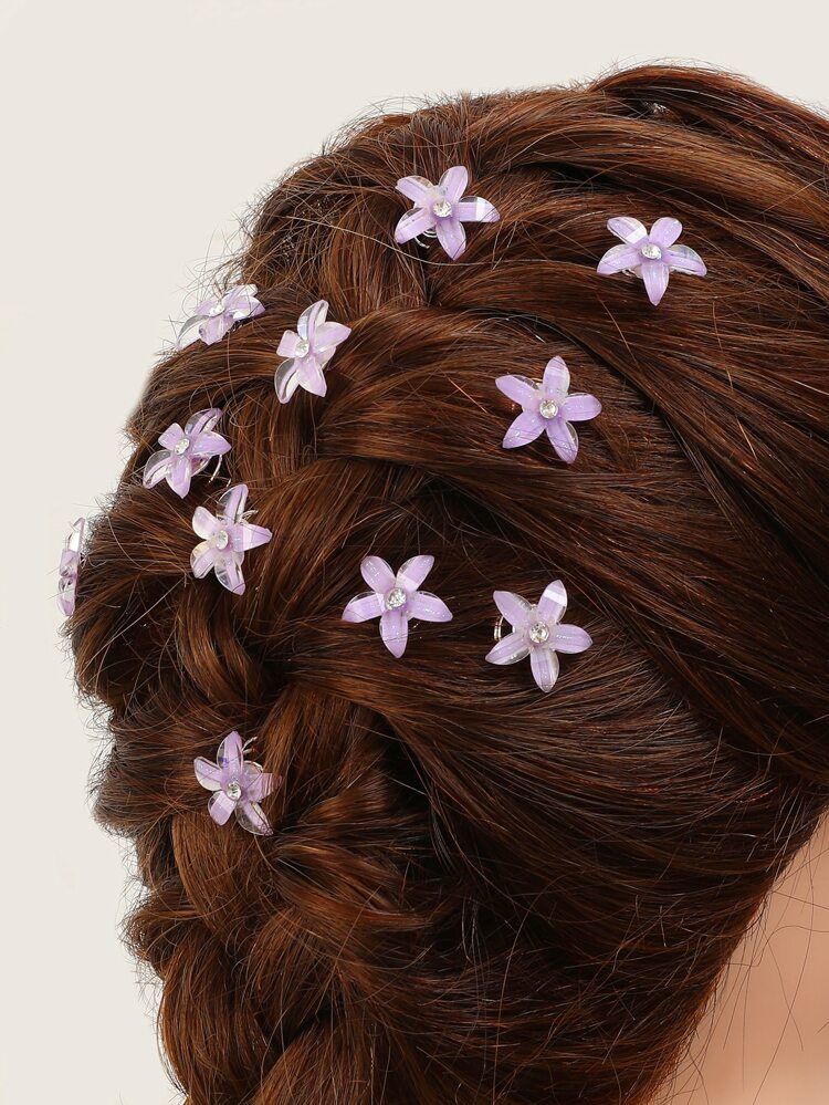 12pcs Flower Design Hair Ring | SHEIN