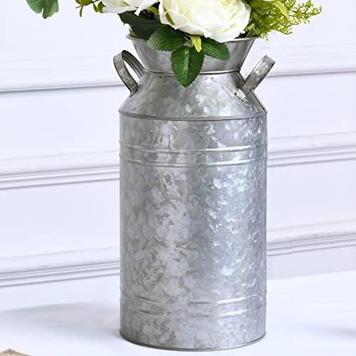 (12 inch) Large Galvanized Metal Farmhouse Milk Can Vase for Front Porch Decorative, Rustic Antiq... | Amazon (US)