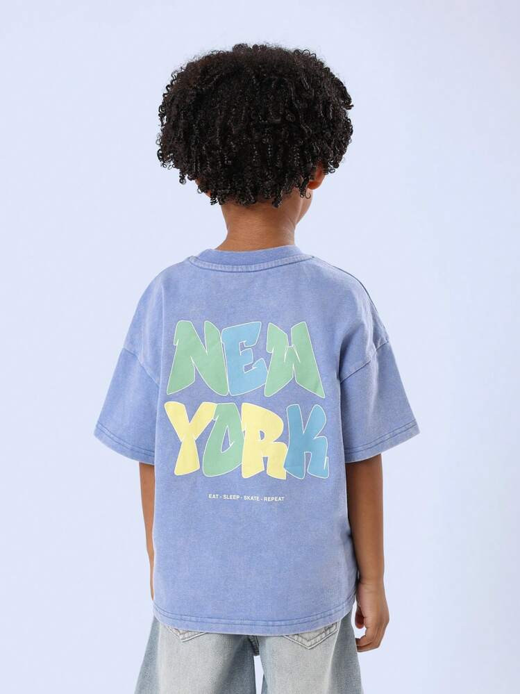 SUMWON Skater Style Youth Tee Shirt Graphic New York Print Summer Casual Streetwear Washed Look Outdoors Everyday Essential | SHEIN