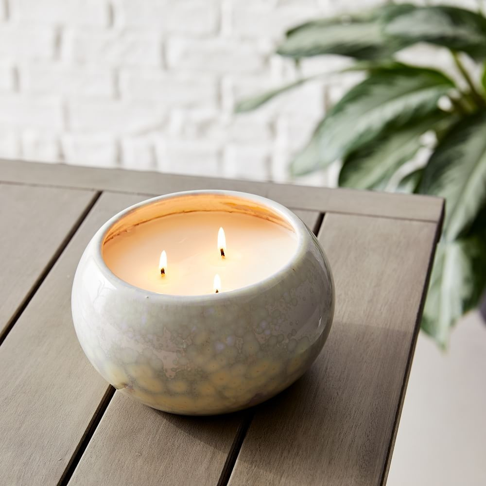 Reactive Glaze Ceramic Candle, Large, White | West Elm (US)