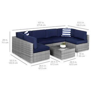 7-Piece Modular Wicker Sectional Conversation Set w/ 2 Pillows, Cover | Best Choice Products 