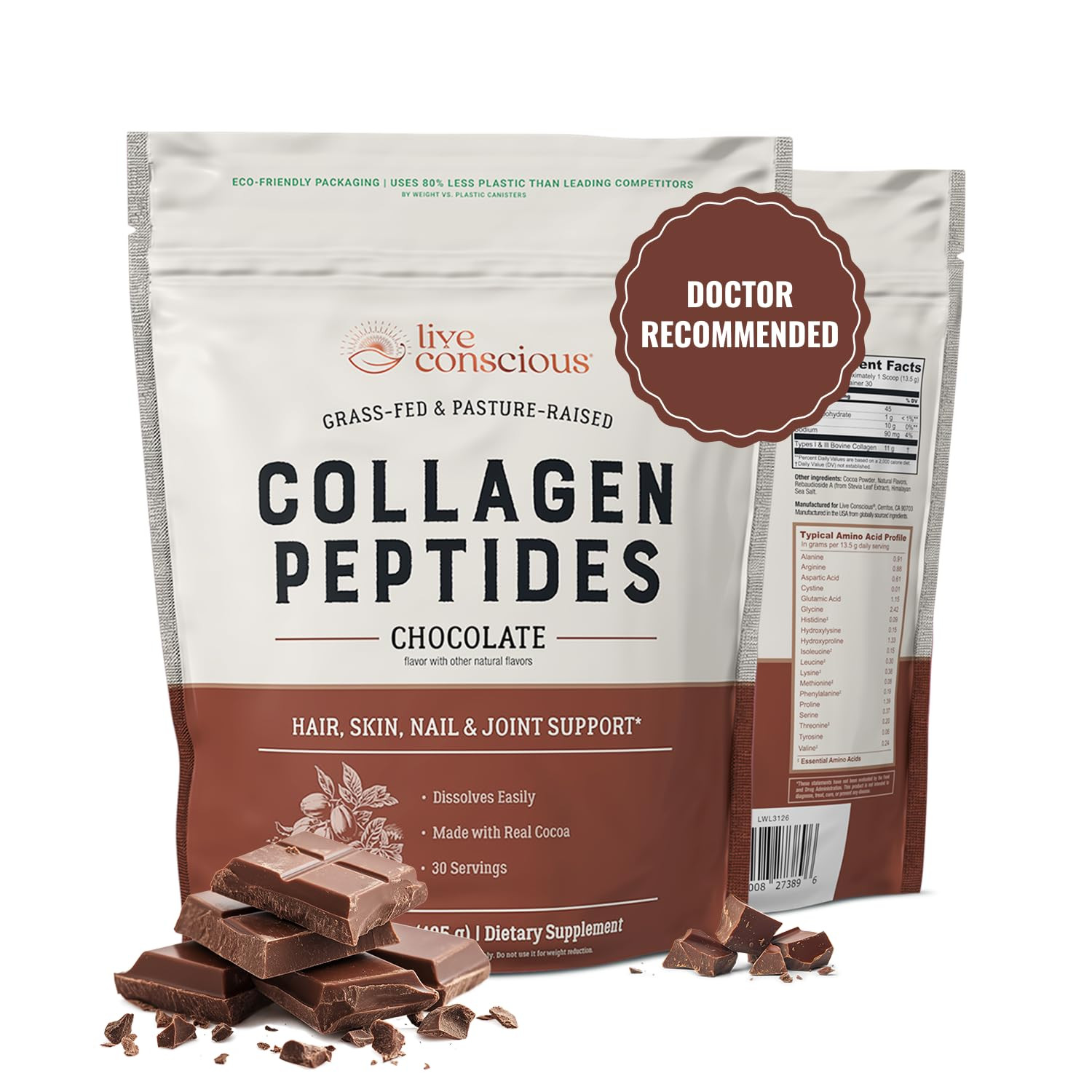 Live Conscious Collagen Peptides Powder - Chocolate Collagen Powder - Hair, Skin, Nail, and Joint... | Amazon (US)