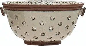 Creative Co-Op Stoneware Edge Detail, Reactive Glaze Colander, 9" L x 8" W x 4" H, Multicolor | Amazon (US)