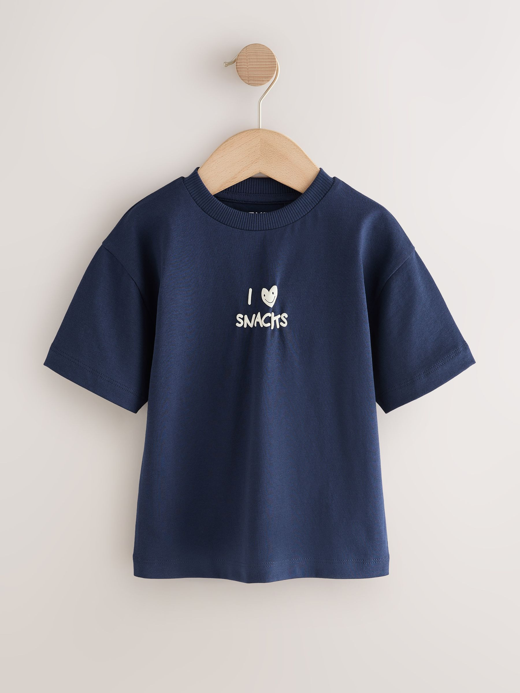 Next Navy Blue I love snacks Slogan Short Sleeve Small Graphic T-Shirt (3mths-7yrs) | Next US