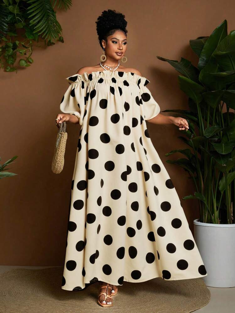 Maweii Plus Size Polka Dot Printed Ruffle Hem Casual Summer Dress | SHEIN