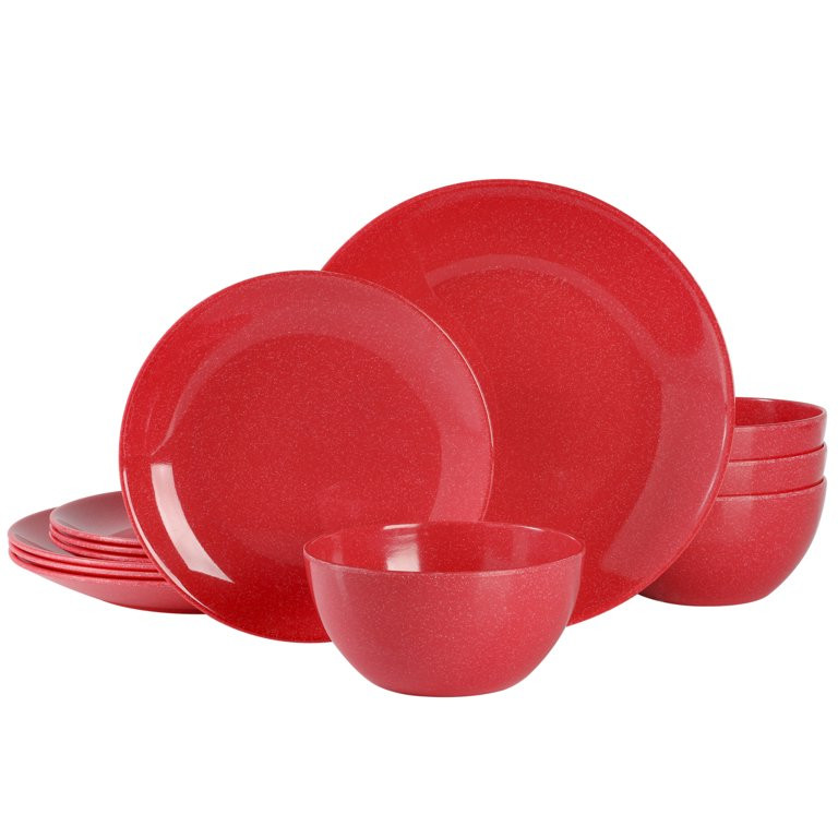 Martha Stewart Everyday Eatonville 12-Piece Red Melamine Dinnerware Set | Walmart (US)