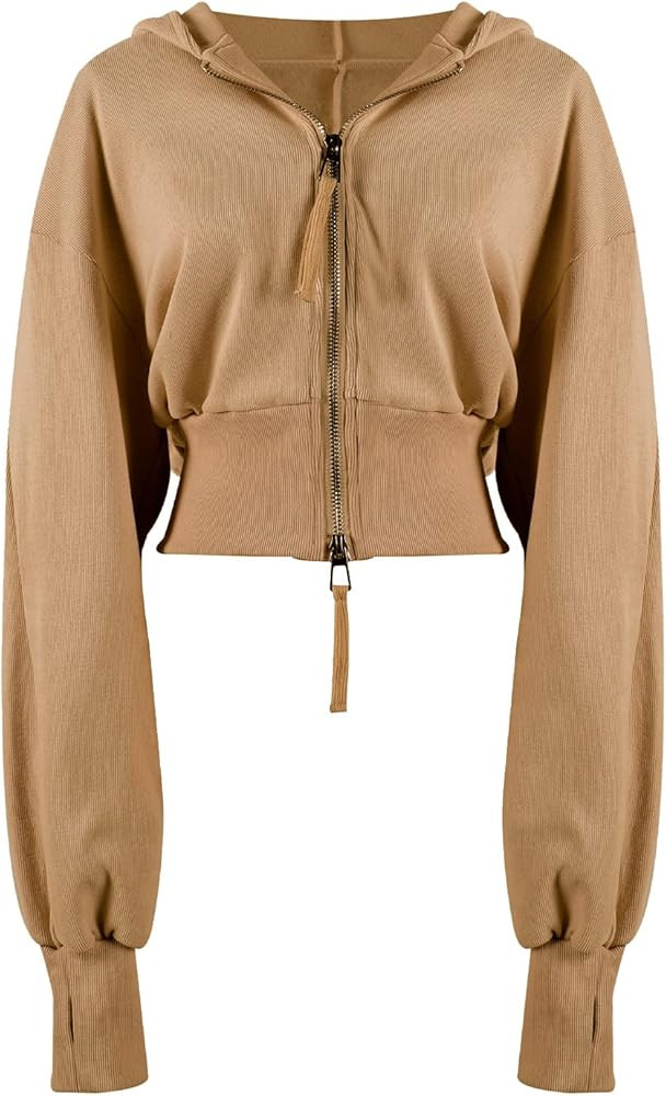 Arssm Cropped Hoodie Women Zip Up Long Sleeve Sweatshirts Casual Fashion Hooded Workout Jacket Cr... | Amazon (US)