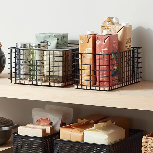 The Container Store Wide Maddox Wire Grid Bin Gold | The Container Store