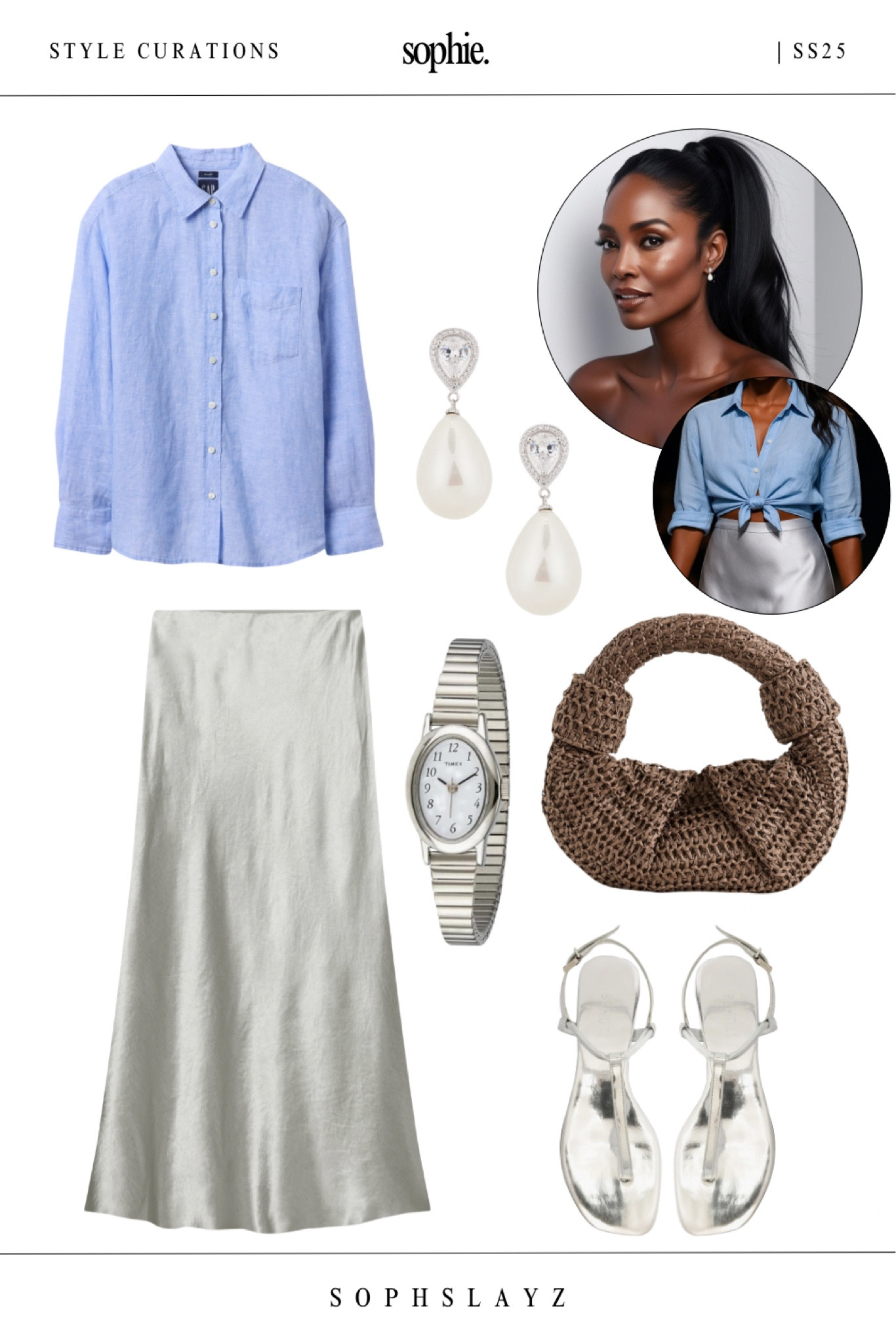 When your capsule wardrobe works hard for every occasion.
This SS25 look includes a lightweight linen shirt tied at the waist, a bias-cut silver maxi skirt, woven straw bag, and flat silver sandals—finished with timeless pearls and a retro silver watch.
Wear it to: vacation brunches, lunch dates, or garden parties.

#LTKOver40 #LTKMidsize #LTKStyleTip