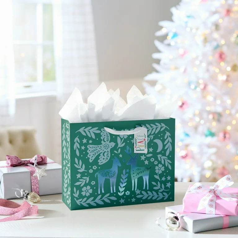 American Greetings 12.75 in. Large Christmas Green Gift Bag, Illustration (1-Count) | Walmart (US)
