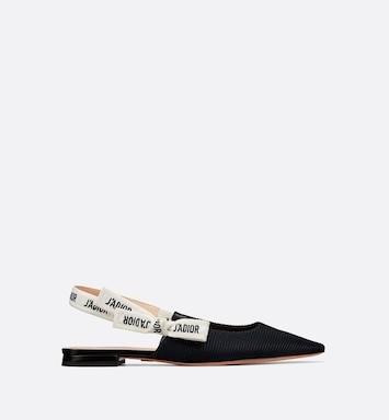 J'Adior Slingback Ballerina Flat Black Technical Fabric | DIOR | Dior Couture