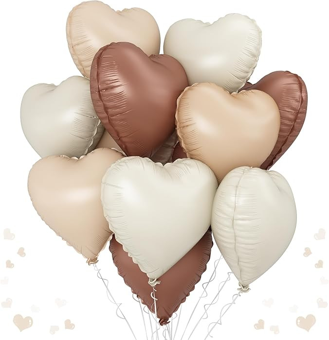 Cream Brown Heart Balloons, 12Pcs Brown Apricot Foil Balloons, Beige Coffee Foil Heart Shape Myla... | Amazon (US)