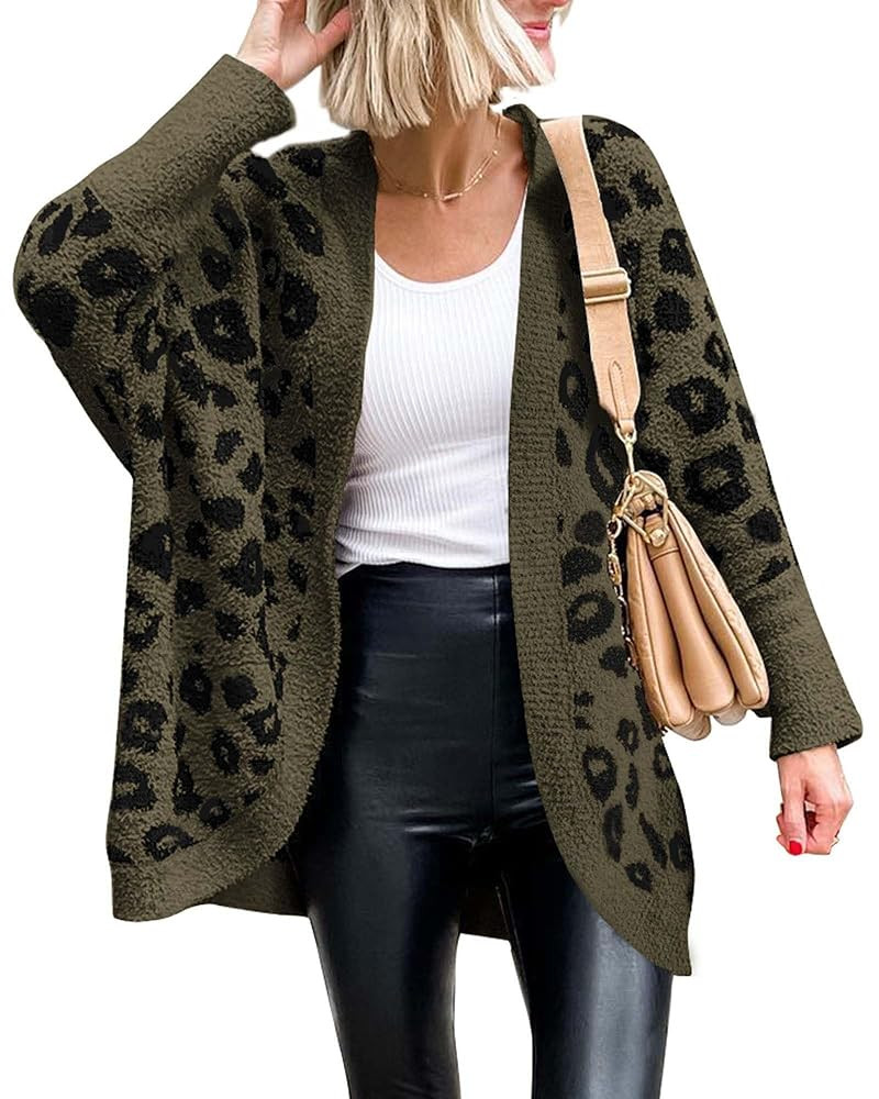 BTFBM Leopard Cardigan for Women Long Sleeve Open Front Cardigans Sweaters Pockets Loose Knit 202... | Amazon (US)