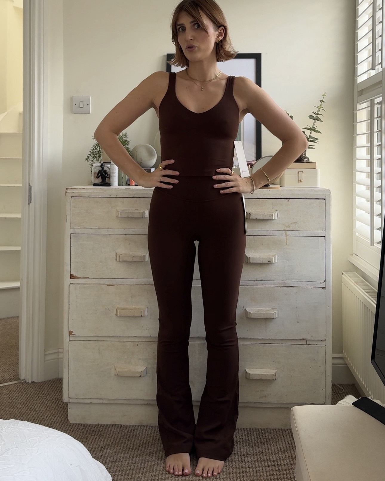 The most gorgeous brown lululemon set, love these flares, perfect for yoga. They still have the super high rise ones in stock! Top is size 4, bottoms are size 2 🤎 #lululemon #brownactivewear

#LTKfitness