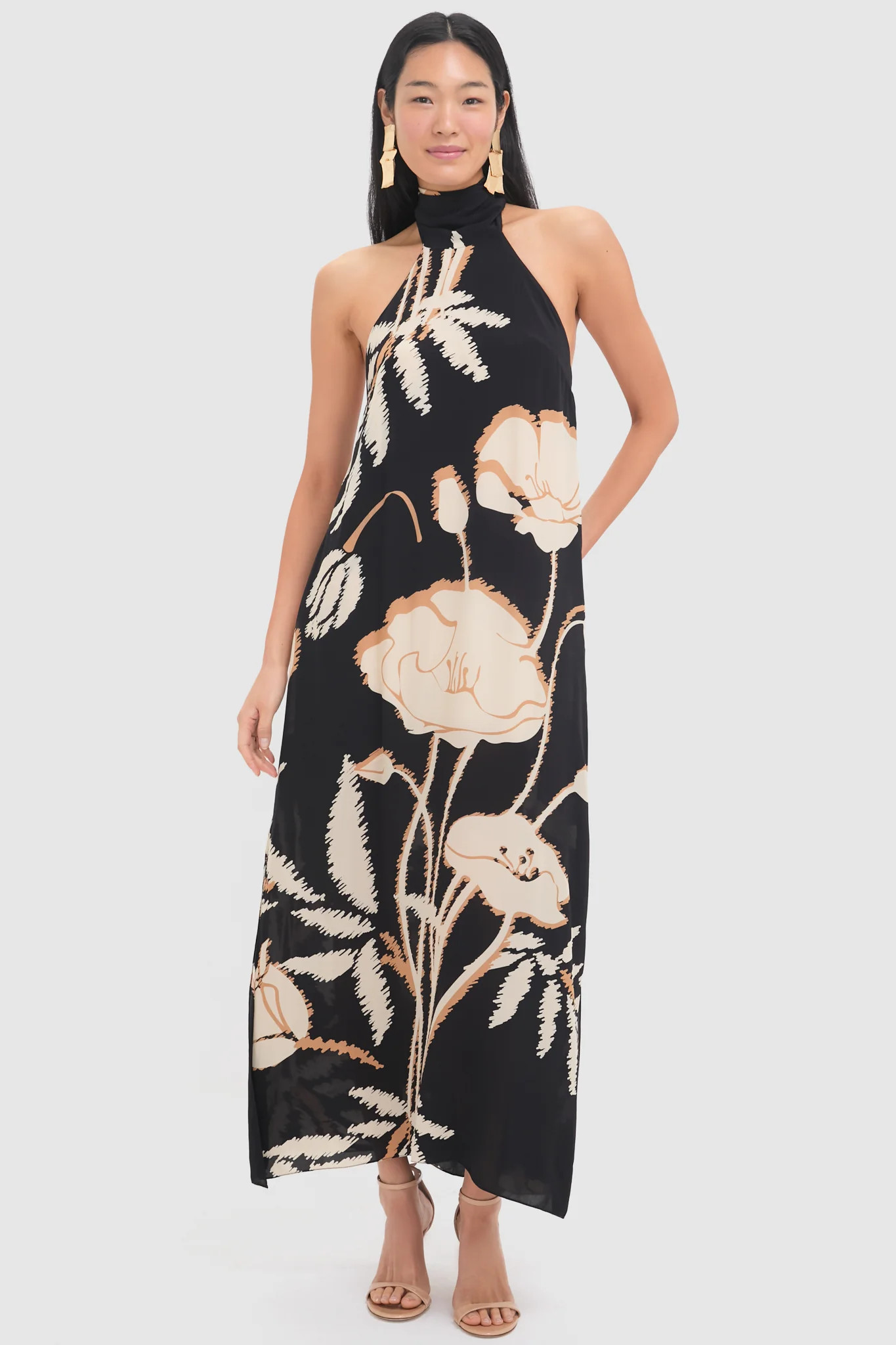 Black Gladiolos Costa Pacifica Crepe Chine Maxi Dress | Tuckernuck (US)