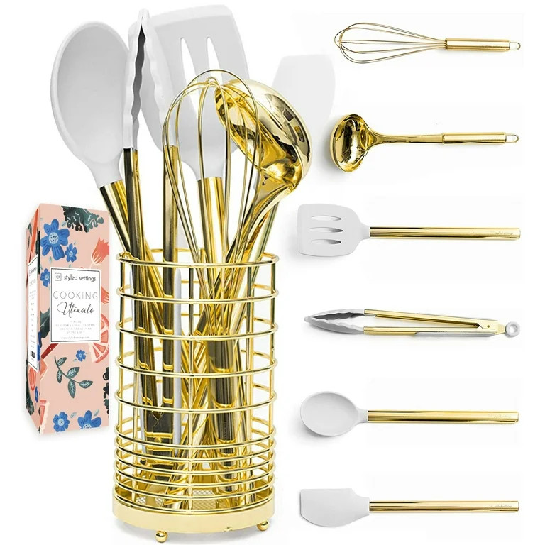 Styled Settings White  & Gold Silicone Cooking Utensils Set with Holder | Walmart (US)