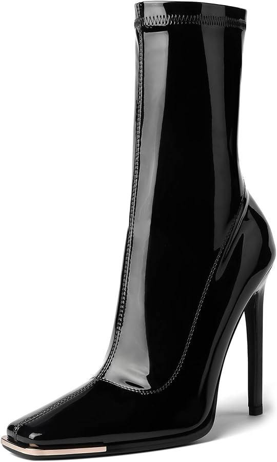 Reitoye Women's Mid Calf Boots Comfy Square Closed Toe Heel Boot Zipper Short Ankle Booties | Amazon (US)