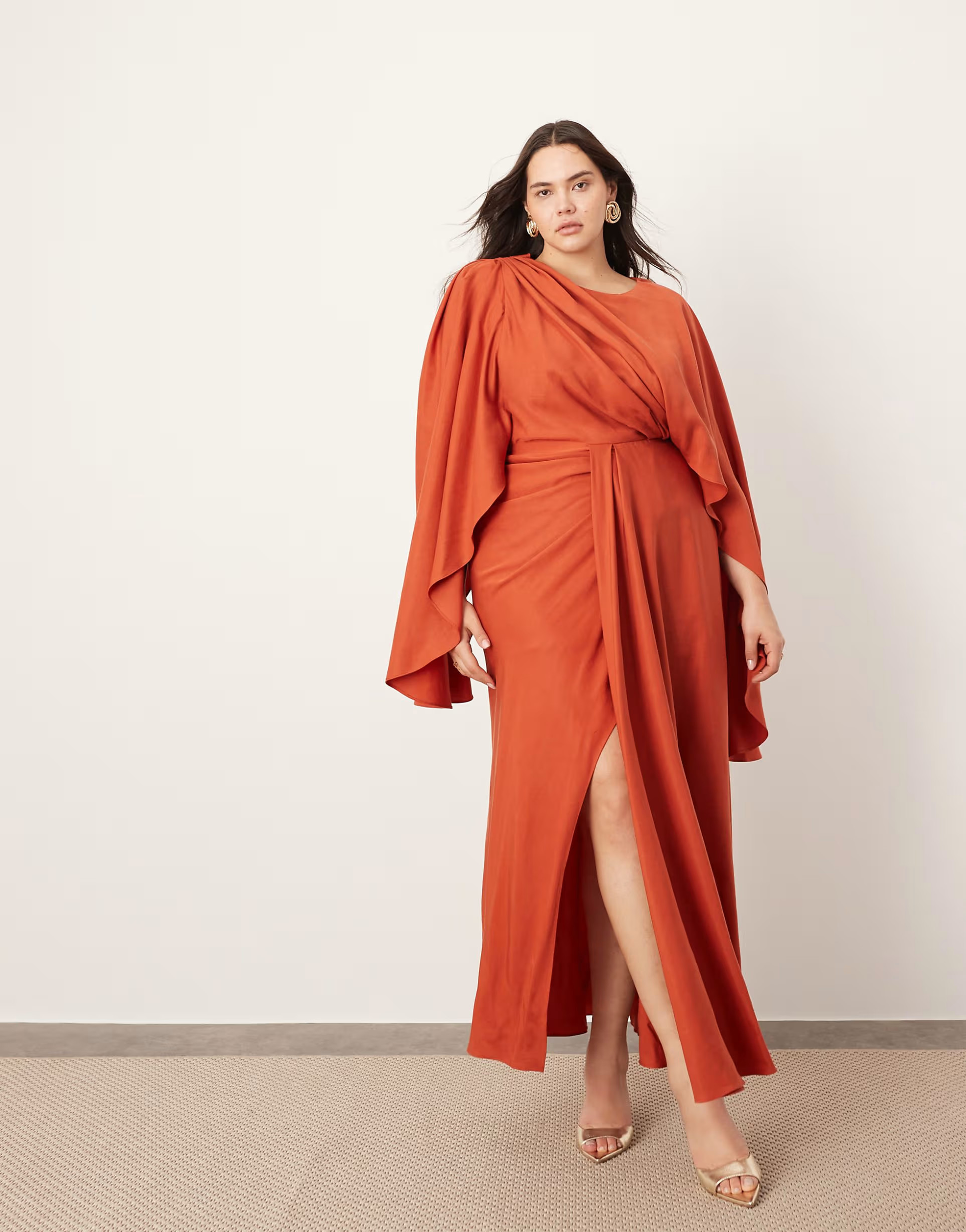 ASOS EDITION Curve volume flare sleeve grecian cut out maxi dress in rust | ASOS | ASOS (Global)